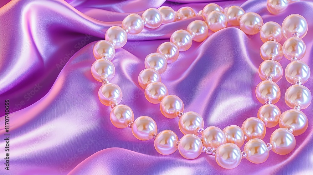 Elegant Pearl Strands on Soft Lavender Fabric Elegant Pearl Strands on Soft Lavender Fabric
