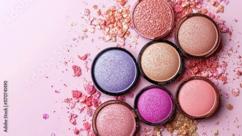 Glamorous Makeup Palette: Shimmering Eyeshadows and Blushes photo