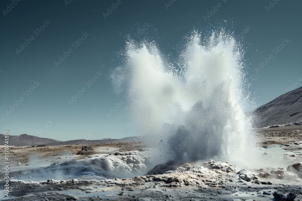 Majestic Geyser Eruption Displaying Nature's Raw Geothermal Power Amidst a Rugged, Pristine Landscape Majestic Geyser Eruption Displaying Nature's Raw Geothermal Power Amidst a Rugged, Pristine Landscape