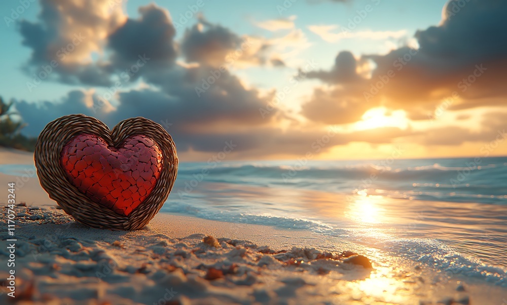 Fototapeta premium A Heart-Shaped Object on a Beach, Evoking Love and Tranquility