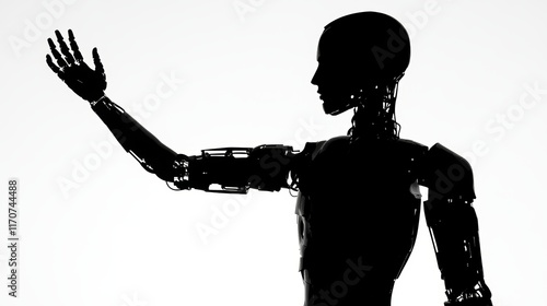Silhouette of a robot with an outstretched arm, showcasing advanced technology and futuristic design