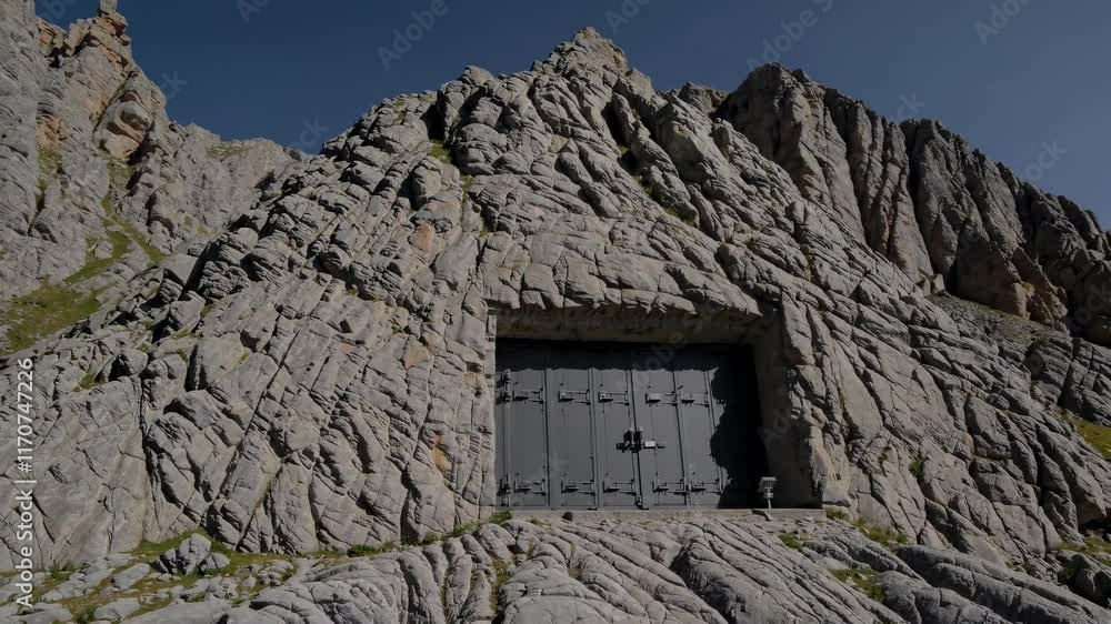 Secret door embedded in rocky mountain landscape reveals hidden treasures of nature