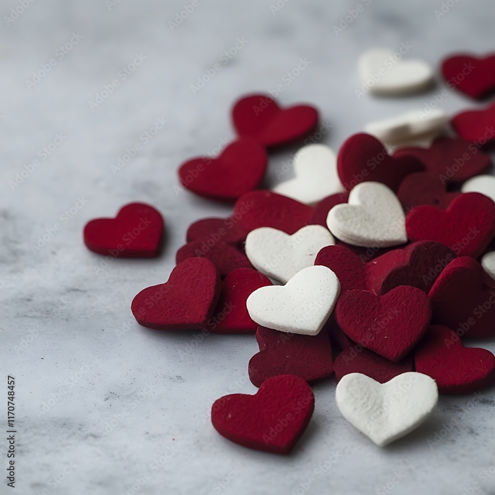 Obraz premium romantic Valentine's Day hearts and rose petals scattered on white surface