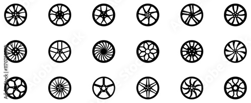 Car wheel icon set. Car rims icon. Auto tire collection. Car tyre set. Vector Illustration. EPS 10