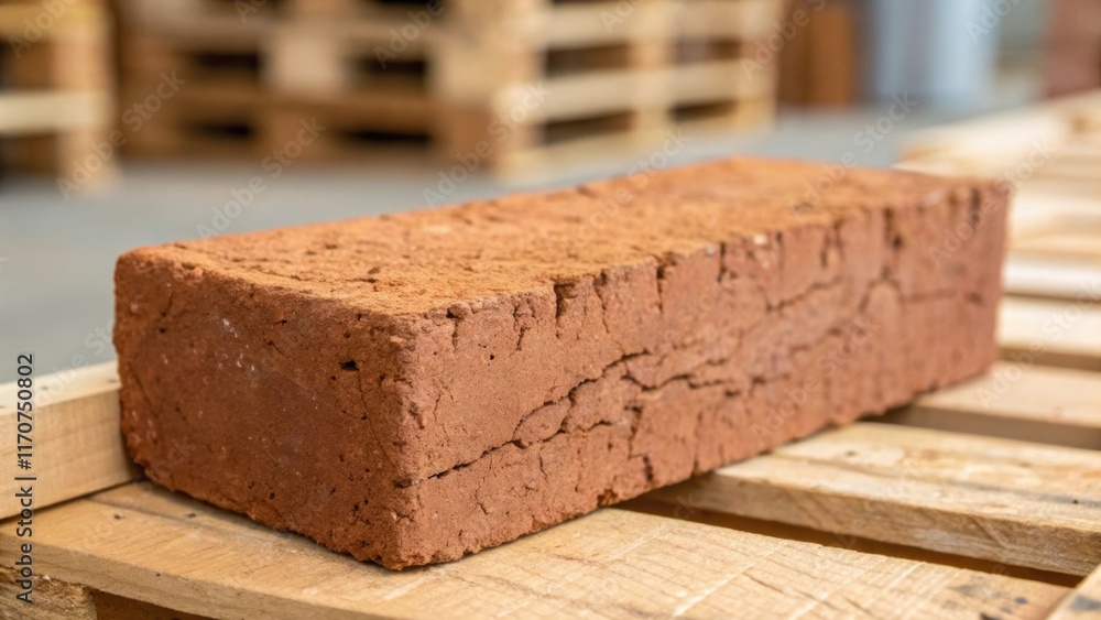 Fototapeta premium A macro shot of a single clay brick revealing the fine details of its surfacetiny fissures grooves and color variations that add character to the material. A soft focus on the