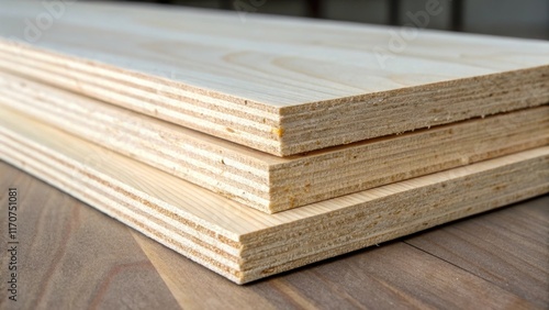 A macro shot revealing the crosssection of a laminated veneer lumber beam showcasing the layered construction od. The individual veneers are visible demonstrating the engineered