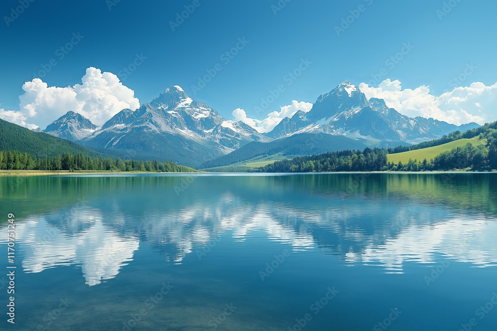 Majestic mountain reflection in a serene alpine lake on a sunny day Majestic mountain reflection in a serene alpine lake on a sunny day