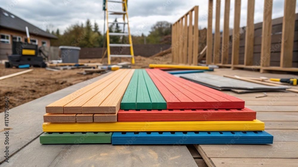 custom made wallpaper toronto digitalA modest stack of composite decking planks positioned at a construction site partially surrounded by tools and equipment. The vibrant colors of the planks catch the eye against the