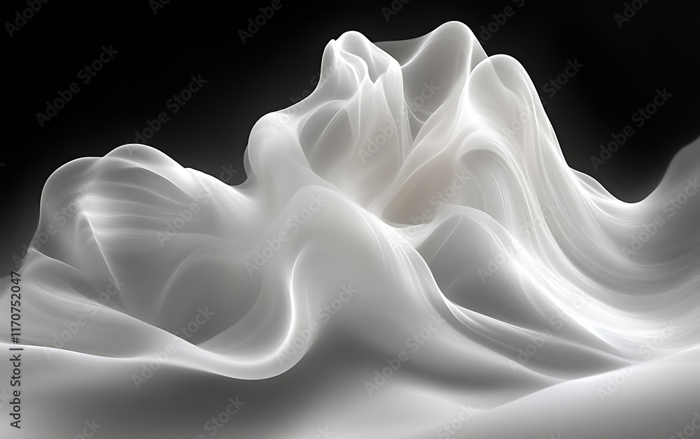 Fototapeta premium Abstract white flowing fabric forming a landscape.