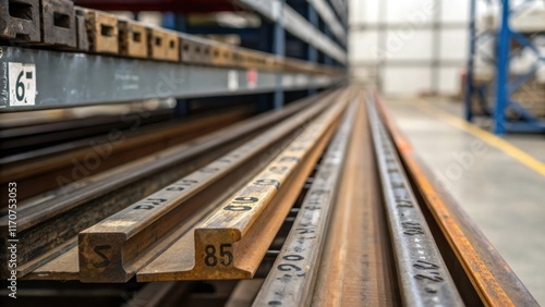 An intimate perspective revealing the worn edges and unique markings of vintage sliding door tracks nestled a newer models on a bespoke storage rack highlighting the charm of photo