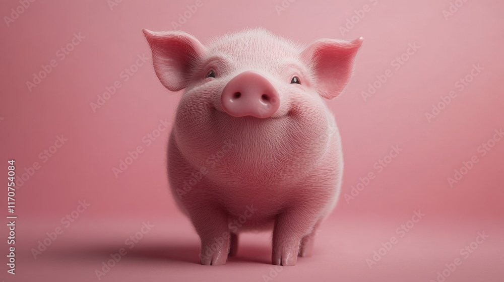Happy pink pig standing confidently against a soft pink background radiating charm and joy in a whimsical setting. Generative AI Happy pink pig standing confidently against a soft pink background radiating charm and joy in a whimsical setting. Generative AI