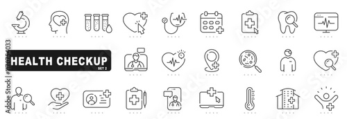 Obraz na plátně Set of check-up related line icons