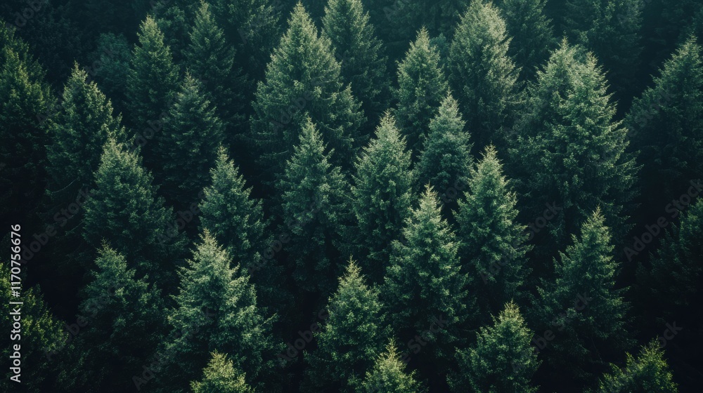 Obraz premium Aerial View of Lush Evergreen Forest Dense Coniferous Trees from Above