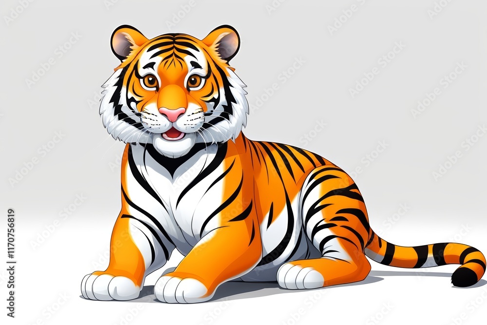 Obraz premium realistic tiger sitting on the ground with its mouth open