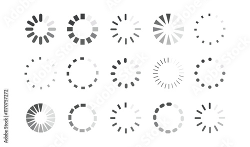 Loading icon set. Load circle icons. Download indicator sign. Progress loading bar. Upload symbol. Loader icon. Vector illustration.