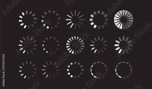 Collection of simple vector icon illustrations of loading or uploading related to downloading