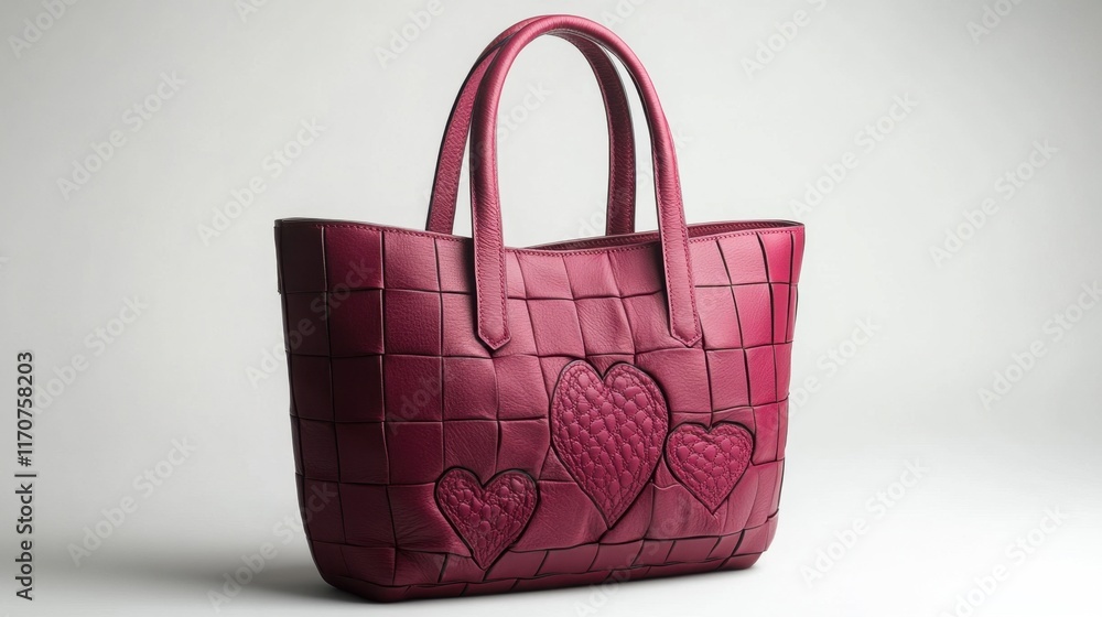 Stylish leather tote with heart-shaped embellishments in a rich burgundy hue perfect for fashion lovers longing for elegance. Generative AI Stylish leather tote with heart-shaped embellishments in a rich burgundy hue perfect for fashion lovers longing for elegance. Generative AI