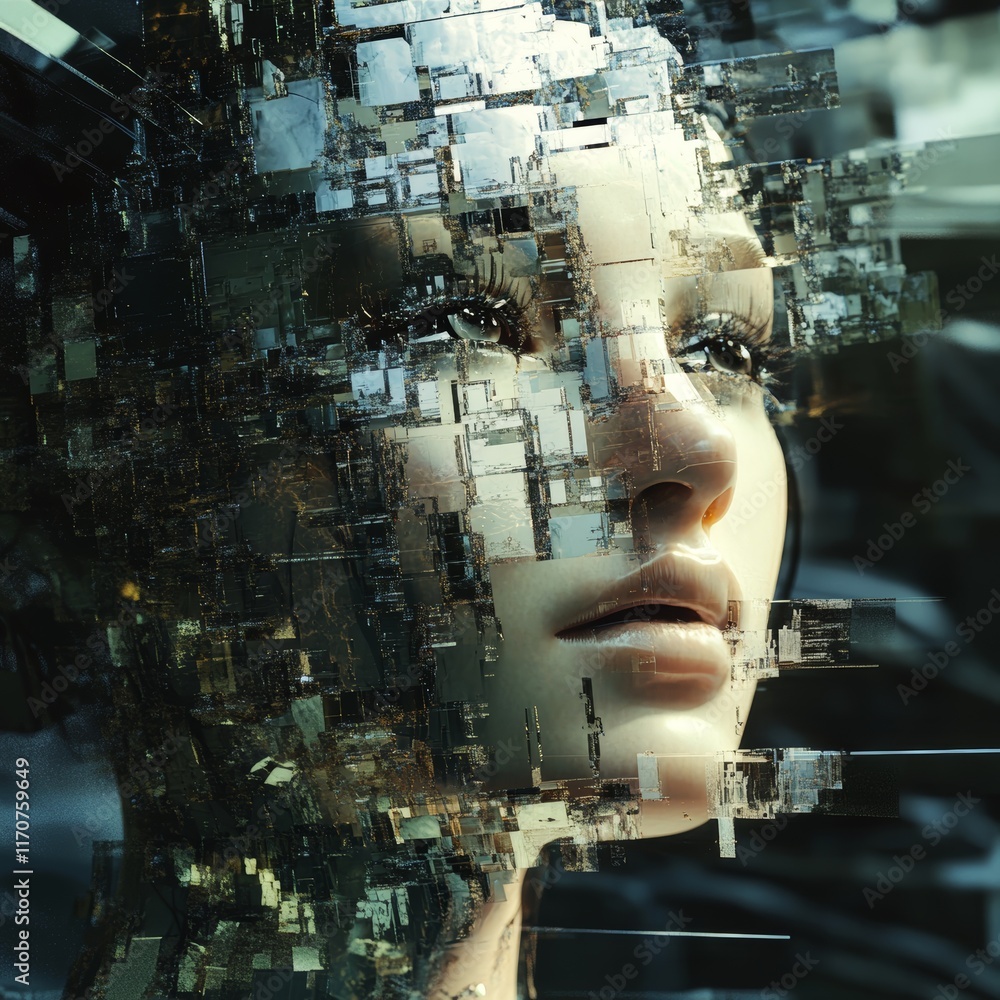 custom made wallpaper toronto digitalSurreal Digital Representation of Fragmented Human Features in Abstract Information Journey