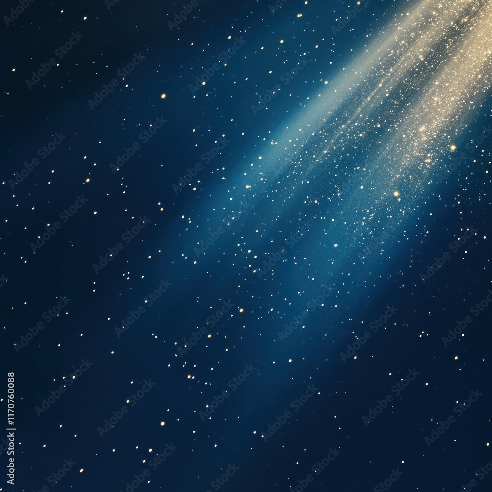 Obraz premium Celestial Sparkles Abstract Night Sky Background with Golden Light Beam and Scattered Stars