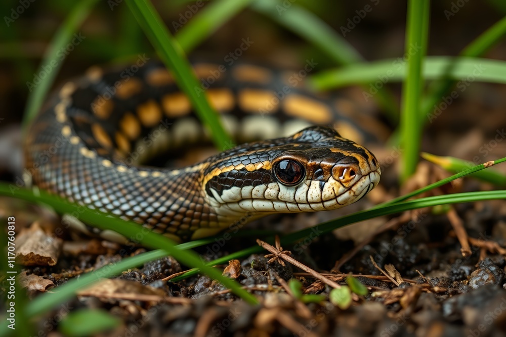 there is a snake that is laying in the grass there is a snake that is laying in the grass