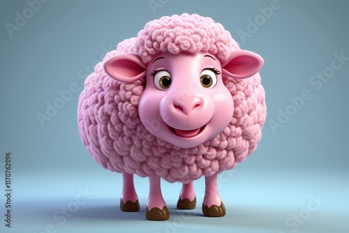 a close up of a pink sheep with a big smile on its face photo