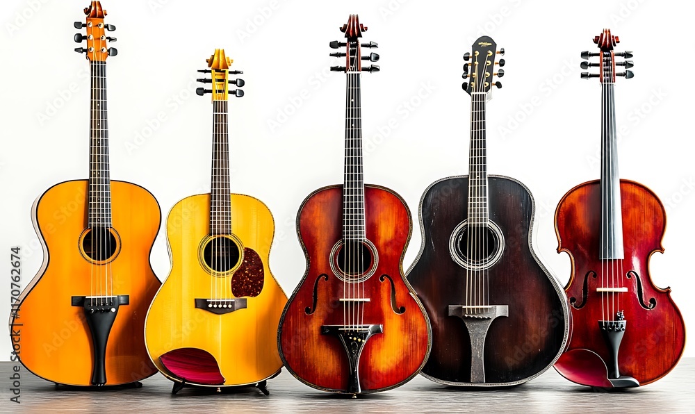 Naklejka premium A collection of various string instruments displayed together.