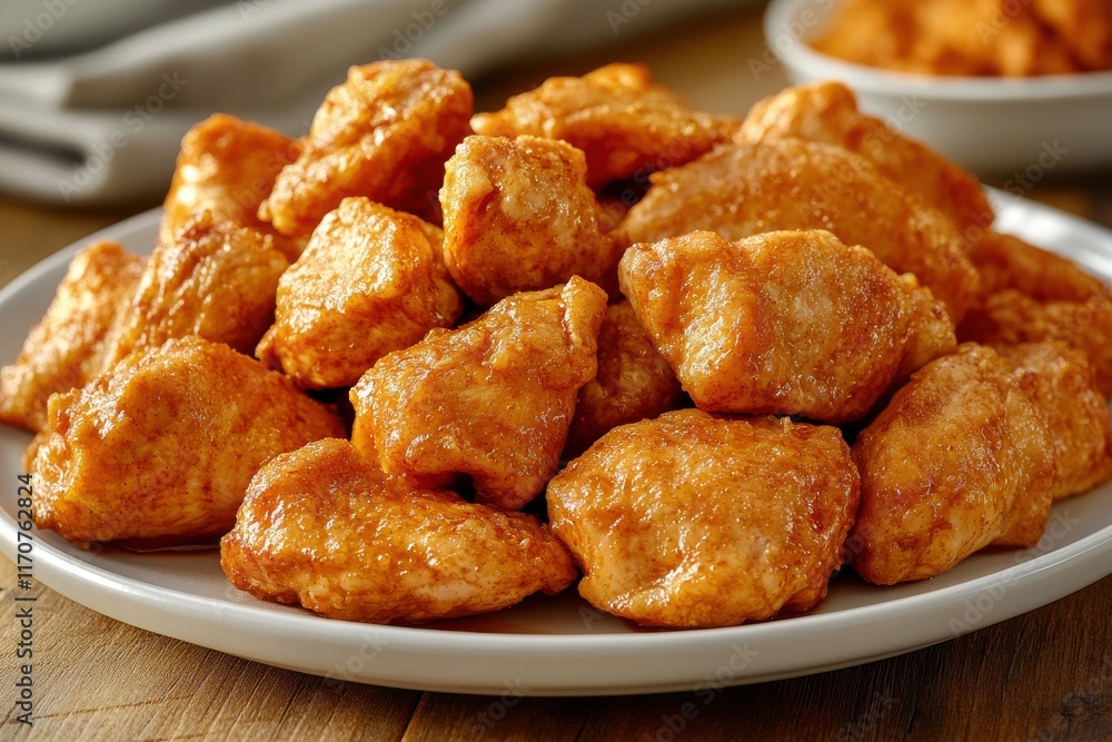 Savory golden fried chicken pieces, crispy and delicious, served on a white plate. Savory golden fried chicken pieces, crispy and delicious, served on a white plate.