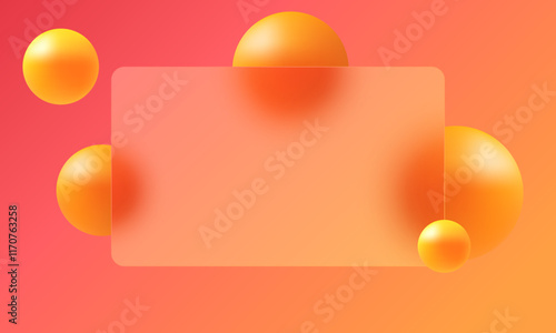 Background glass morphism, interface element for copy space text, bright futuristic background gradient with floating spheres.