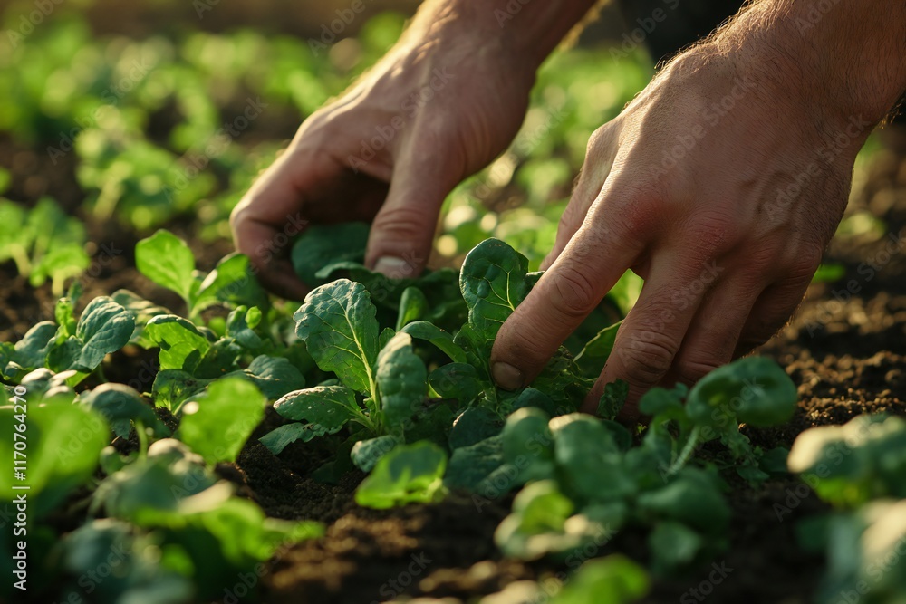 Hands, sustainable and man with radish on farm for agriculture, nutrition or produce business. Organic, outdoor and closeup of male person with fresh vegetables for food production in countryside Hands, sustainable and man with radish on farm for agriculture, nutrition or produce business. Organic, outdoor and closeup of male person with fresh vegetables for food production in countryside