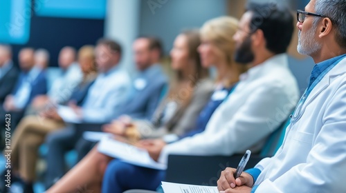 panel discussion at an international medical conference, with experts debating ethical issues in modern healthcare