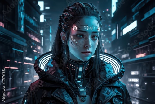 Futuristic Cyberpunk Woman in a Neon City