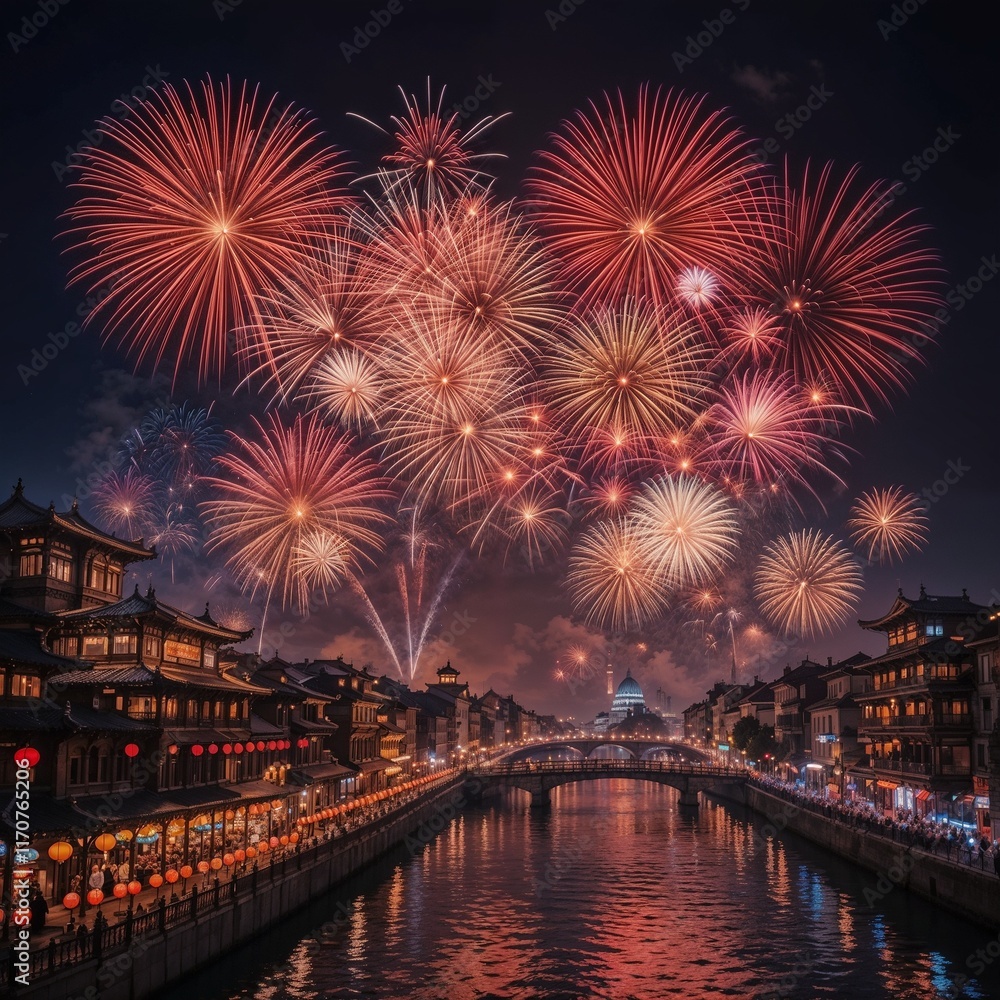 Fototapeta premium fireworks on the river