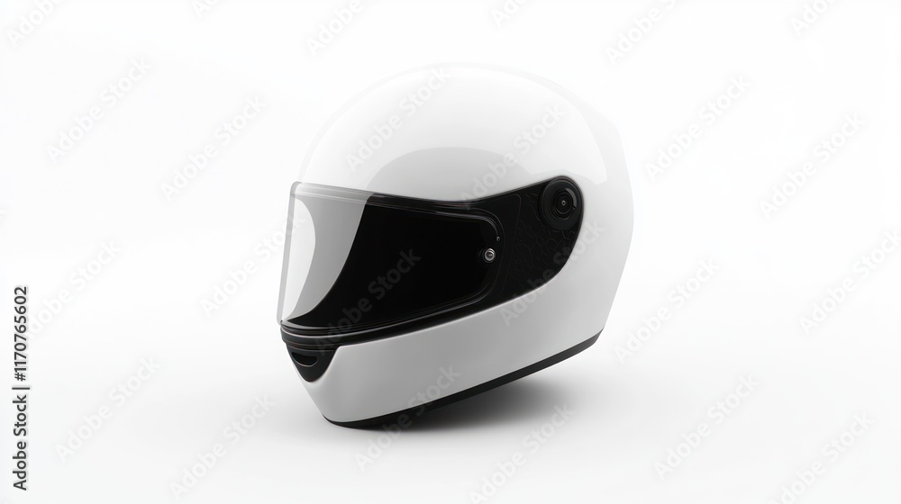 White motorcycle helmet with visor angled on white background. White motorcycle helmet with visor angled on white background.