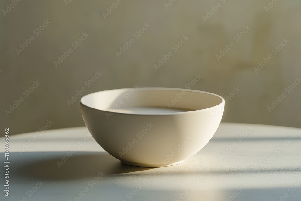 Minimalist ceramic bowl lit by soft natural light, accentuating its smooth surface and subtle shadows. Minimalist ceramic bowl lit by soft natural light, accentuating its smooth surface and subtle shadows.