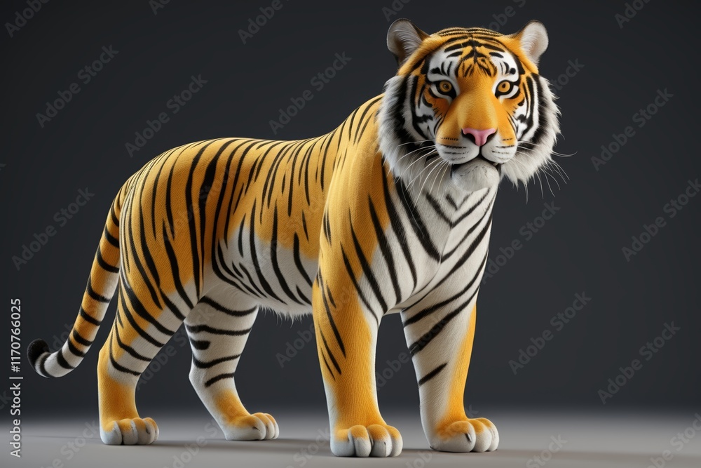 Obraz premium a close up of a tiger standing on a gray surface