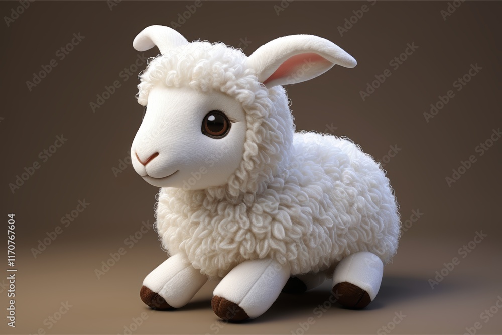 Obraz premium there is a white stuffed sheep sitting on a brown surface