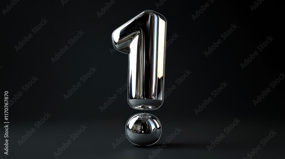 Shiny silver number one exclamation mark on dark background. Shiny silver number one exclamation mark on dark background.