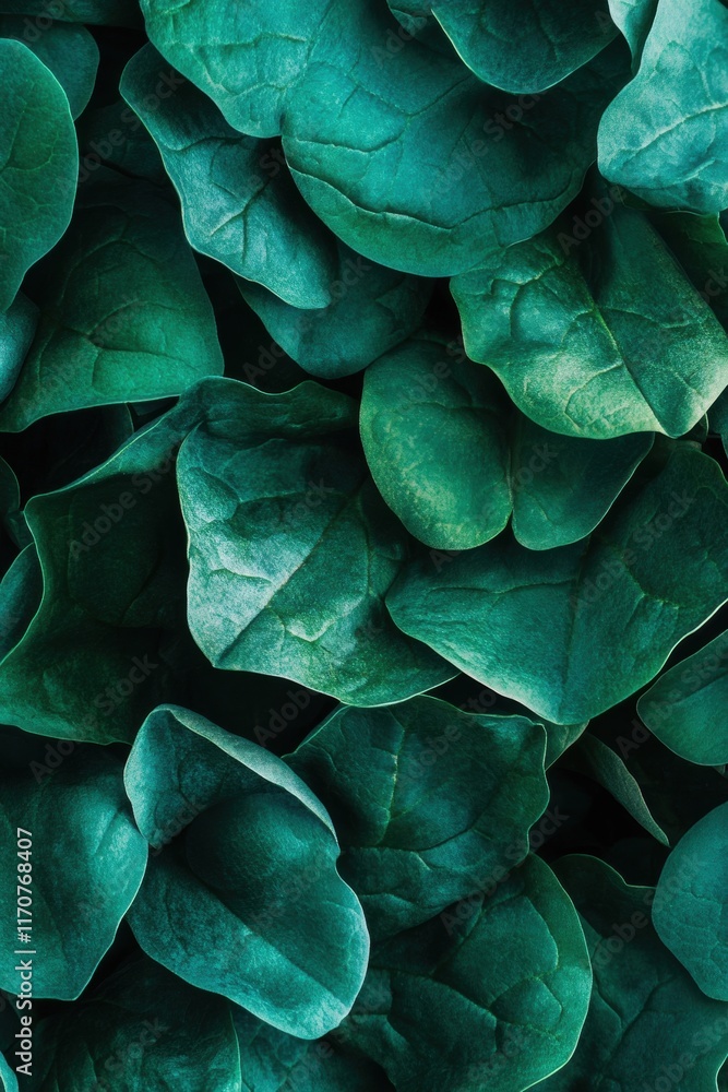 Obraz premium Lush Teal Green Leaves Background Close-Up Macro Photography of Vibrant Foliage Texture for Design
