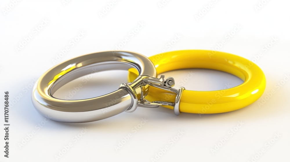 Two colorful clip-on earrings, one silver and one bright yellow, lay on a white background. Two colorful clip-on earrings, one silver and one bright yellow, lay on a white background.