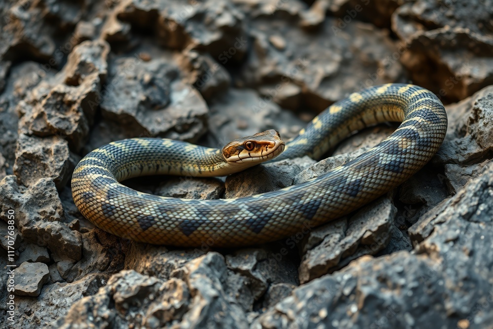 there is a snake that is laying on the rocks there is a snake that is laying on the rocks