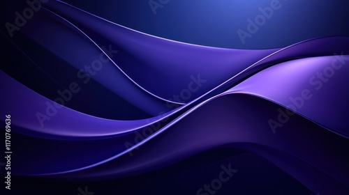 A hyper-realistic 3D rendering of an abstract background featuring elegant, wavy lines and flowing waves in a stunning blue-purple gradient