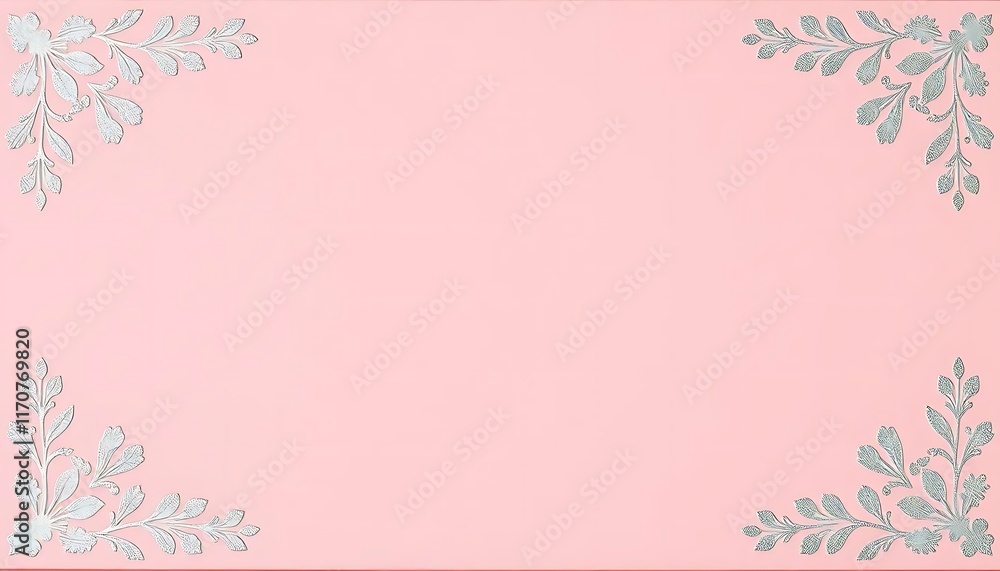 Pink Background with Silver Floral Corner Designs