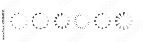 Loading icon set. Load circle icons. Download indicator sign. Progress loading bar. Upload symbol. Loader icon. Vector illustration.