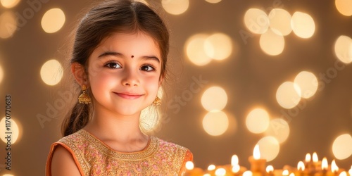 Smiling Girl with Diya Lamp...