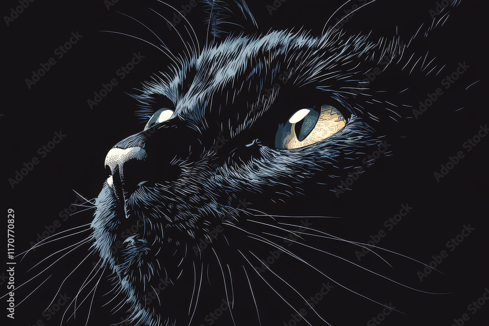Close up of a black cats eyes illustration. Close up of a black cats eyes illustration.