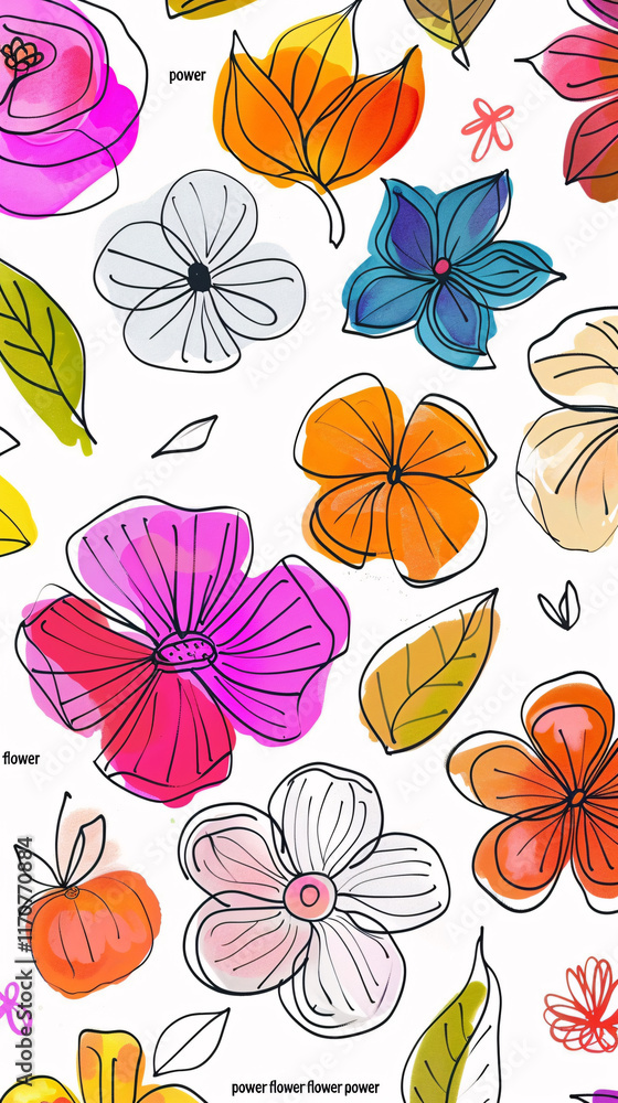 Fototapeta premium 2D flower and leaf cards in various styles