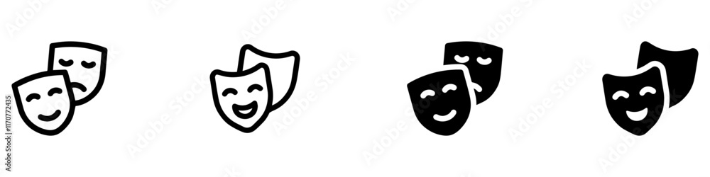 Theatre mask vector icon set. Masquerade vector icons. Comic and tragic mask icons. Theatrical masks. Comic and tragic mask set. Vector Illustration. EPS 10 Theatre mask vector icon set. Masquerade vector icons. Comic and tragic mask icons. Theatrical masks. Comic and tragic mask set. Vector Illustration. EPS 10