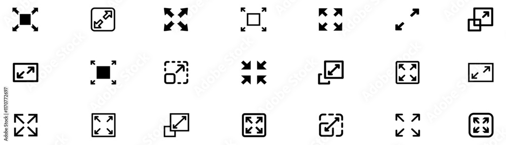 Obraz premium Fullscreen icon. Maximize icon symbol , Video Expand Reduce icons Button , Fullscreen Sign. Expand icon. scalable big size window sign. maximize or extend image icon. Vector Illustration. EPS 10