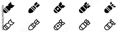 Bomb icon. Air bomb icon set. Atomic or nuclear bomb icon. Atomic Bombshell. Nuclear bomb. Vector illustration. EPS 10