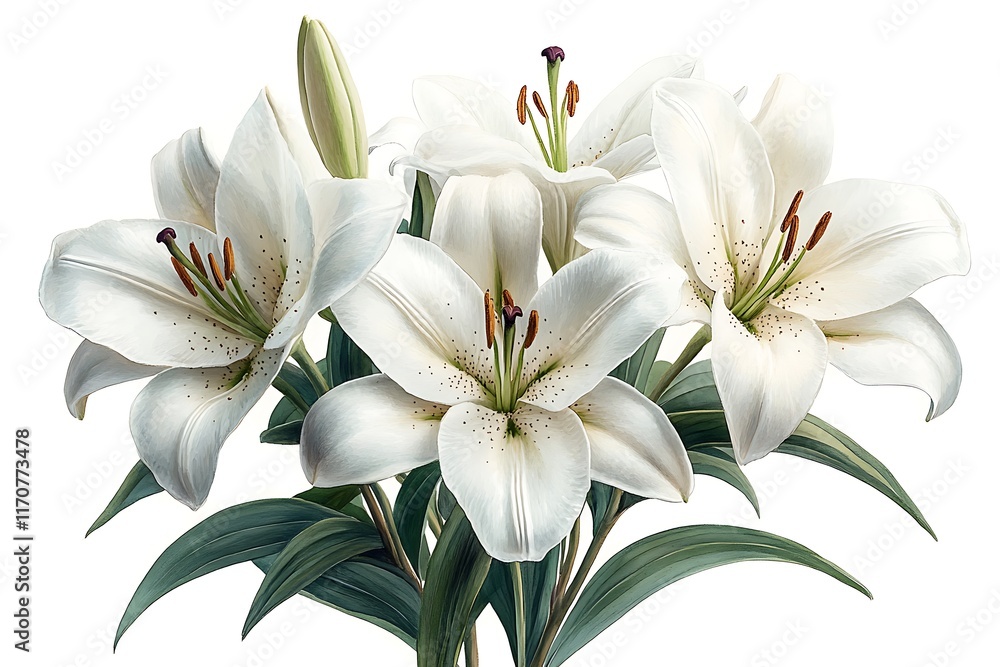 Fototapeta premium Elegant White Lilies on White Background